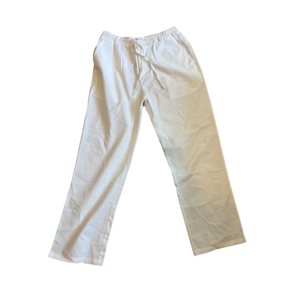 Coofandy Men’s White Linen Blend‎ Drawstring Beach Pants - Size Large